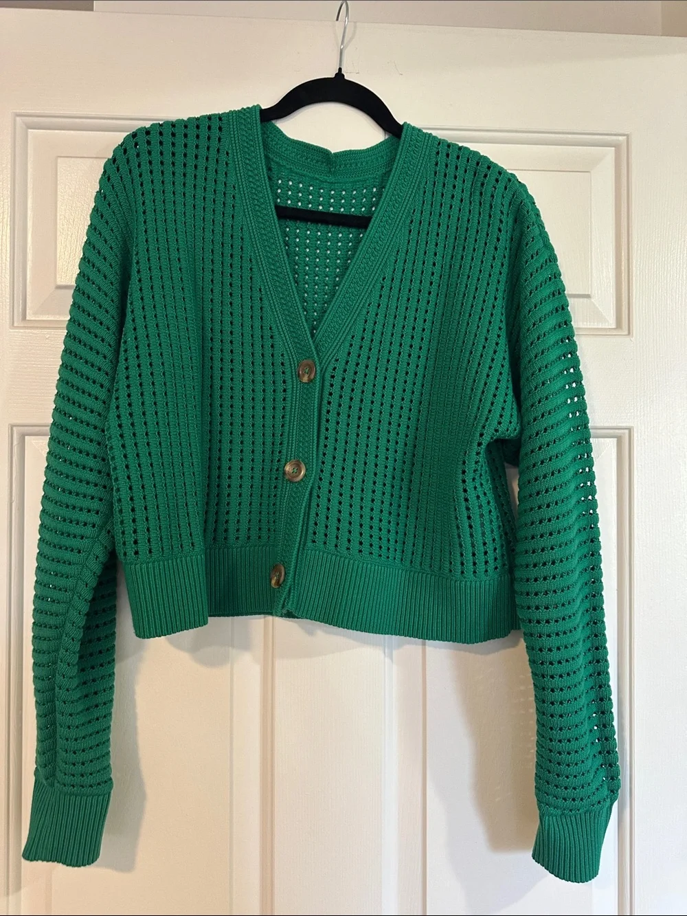 Lululemon Green Open-Weave V-Neck Button Cardigan Sweater